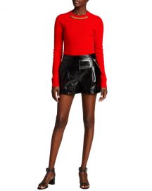 Givenchy Fitted Wool Cashmere Sweater w  Chain Collar at Neiman Marcus