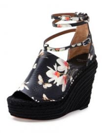 Givenchy Floral-Print Wedge Sandal Black at Neiman Marcus