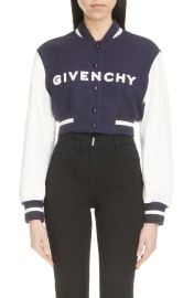 Givenchy Leather Sleeve Logo Crop Varsity Jacket at Nordstrom