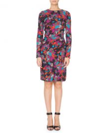 Givenchy Long-Sleeve Ruched Waist Floral Print Dress at Neiman Marcus