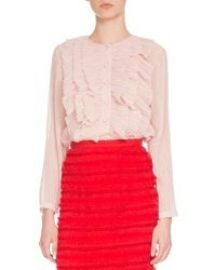 Givenchy Long-Sleeve Ruffled Georgette Blouse  Light Pink at Neiman Marcus