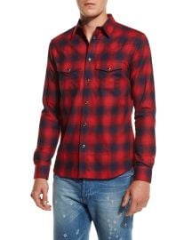 Givenchy Plaid Western Shirt  Red Navy at Neiman Marcus