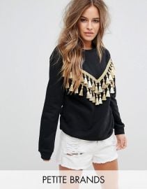 Glamorous Petite Relaxed Sweatshirt With Chevron Tassel Trim at Asos