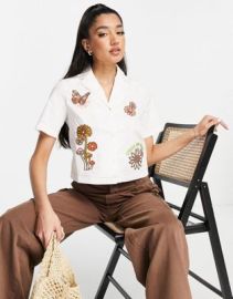 Glamorous boxy white shirt with retro embroidery ASOS at ASOS