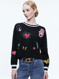 Gleeson Staceface Patch Pullover In Black Multi Alice And Olivia at Alice + Olivia