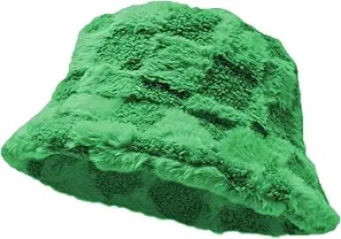 Glory Max Winter Fluffy Plush Bucket Hat Cozy Faux Fur Wide Brim Adjustable Size for Women at Amazon