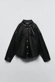 Gold Button Faux Leather Overshirt at Zara