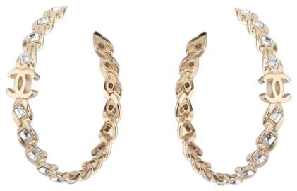 Gold Crystal Cc Hoop Earrings at Chanel