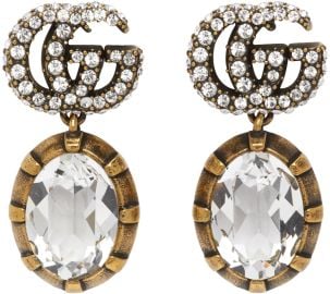 Gold Crystal Double G Earrings at Ssense