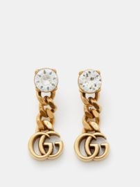 Gold GG crystal-embellished drop earrings Gucci US at Matches