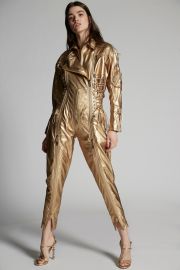 Gold Leather Laced 80\'s Jumpsuit at Dsquared2