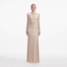 Gold Rhinestone Mesh Cut Out Maxi Dress self-portrait-US at Self Portrait