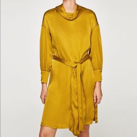 Gold Satin Dress at Zara