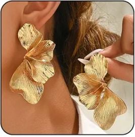 Gold Statement Earrings for Women Big Gold Earrings Chunky Silver Earrings Large Flower Statement Earrings Long Drop Dangle Earring Silver Gold Chunky Jewelry at Amazon