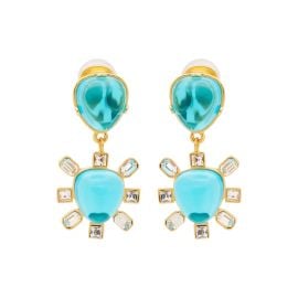 Gold amp Aqua Drop Clip Earrings at Kenneth Jay Lane