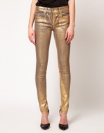 Gold metallic jeans at ASOS at Asos