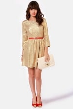 Gold skater dress at Lulus at Lulus