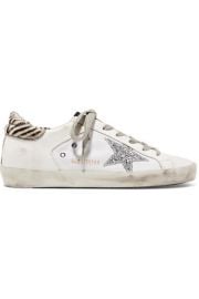 Golden Goose - Superstar glittered distressed leather and canvas sneakers at Net A Porter