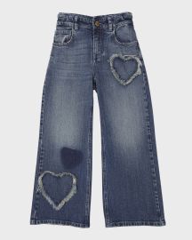 Golden Goose Girlx27s Heart Patch Wide Leg Jeans Size 4-12 at Neiman Marcus