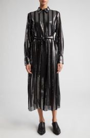 Golden Goose Metallic LamStripe Long Sleeve Georgette Shirtdress at Nordstrom