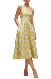 Golden Metallic Floral Midi Cocktail Dress at Nordstrom