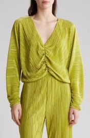 Good American Always Fits Pliss Ruched Top in Chartreuse at Nordstrom Rack