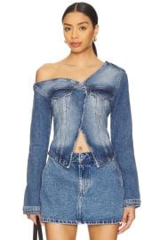 Good American Asymmetric Denim Shirt In Indigo771 at Revolve