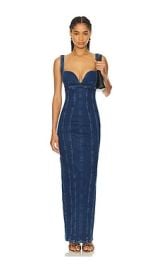 Good American Corset Long Dress In Indigo637 at Revolve