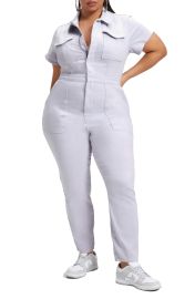 Good American Fit for Success Stretch Cotton Twill Jumpsuit in Lilac Mist001  at Nordstrom