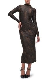 Good American Funnel Neck Long Sleeve Body-Con Midi Dress at Nordstrom