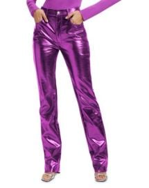 Good American Good Icon High Rise Straight Faux Leather Jeans in Powder Purple Metallic Bloomingdales at Bloomingdales