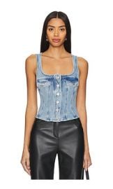 Good American Jeanius Button Front Corset In Indigo586 at Revolve