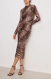 Good American Leopard Print Satin Shine Midi Dress at Nordstrom