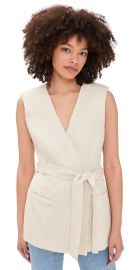 Good American Linen Blend Sleeveless Belted Vest Oat M at Shopbop