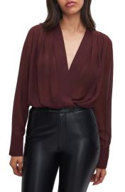 Good American Long Sleeve Wrap Front Bodysuit at Nordstrom