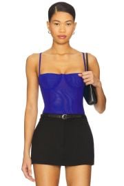 Good American Mesh Bustier Bodysuit In Capri Blue004 at Revolve