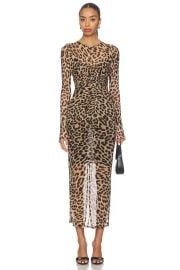 Good American Mesh Ruched Maxi Dress In Lucky Leopard001 at Revolve