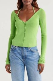 Good American Rib Off the Shoulder Top in Lime at Nordstrom Rack