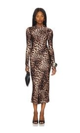 Good American Satin Shine Funnel Neck Midi Dress In Fierce Leopard001 at Revolve