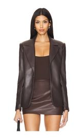 Good American Sculpted Faux Leather Blazer in Bark at Revolve