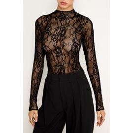 Good American Sheer Lace Long Sleeve Bodysuit at Nordstrom