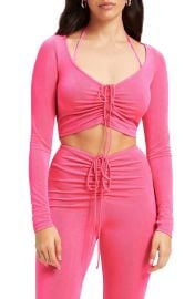 Good American V-Neck Ruched Crop Top in Electric Lime002  at Nordstrom