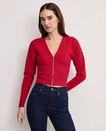 Good American Womenx27s V-Neck Front Zipper Sweater - Macyx27s at Macys