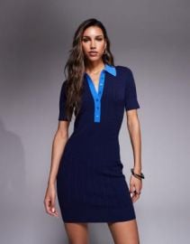 Good American cable knit mini dress in midnight at ASOS