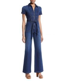 Gorgeous Wide-Leg Fitted Denim Jumpsuit at Neiman Marcus