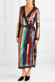 Grace striped sequined georgette wrap dress by Attico at Net A Porter