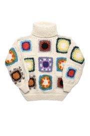 Granny Square Turtleneck Pullover - Ivory  at CHAMULA