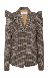 Graphic Check Wool Ruffle-Shoulder Blazer  at Michael Kors