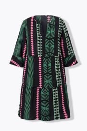 Graphic Striped 34 Sleeve Dress dark eucalyptus Ulla Popken at Ulla Popken