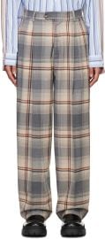 Gray And Beige Checked Trousers at ssense